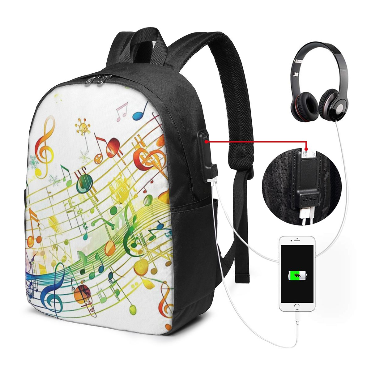 Music - Mochila com estampa de teclas de