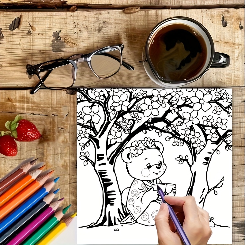 28 páginas de urso fofo no Jap - Adult Coloring Book Stress Relief avaliação e preço